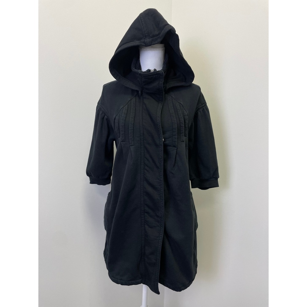Y2K Juicy Couture Black Hooded Day Coat Small Short Sleeve Pleated Jacket Dress